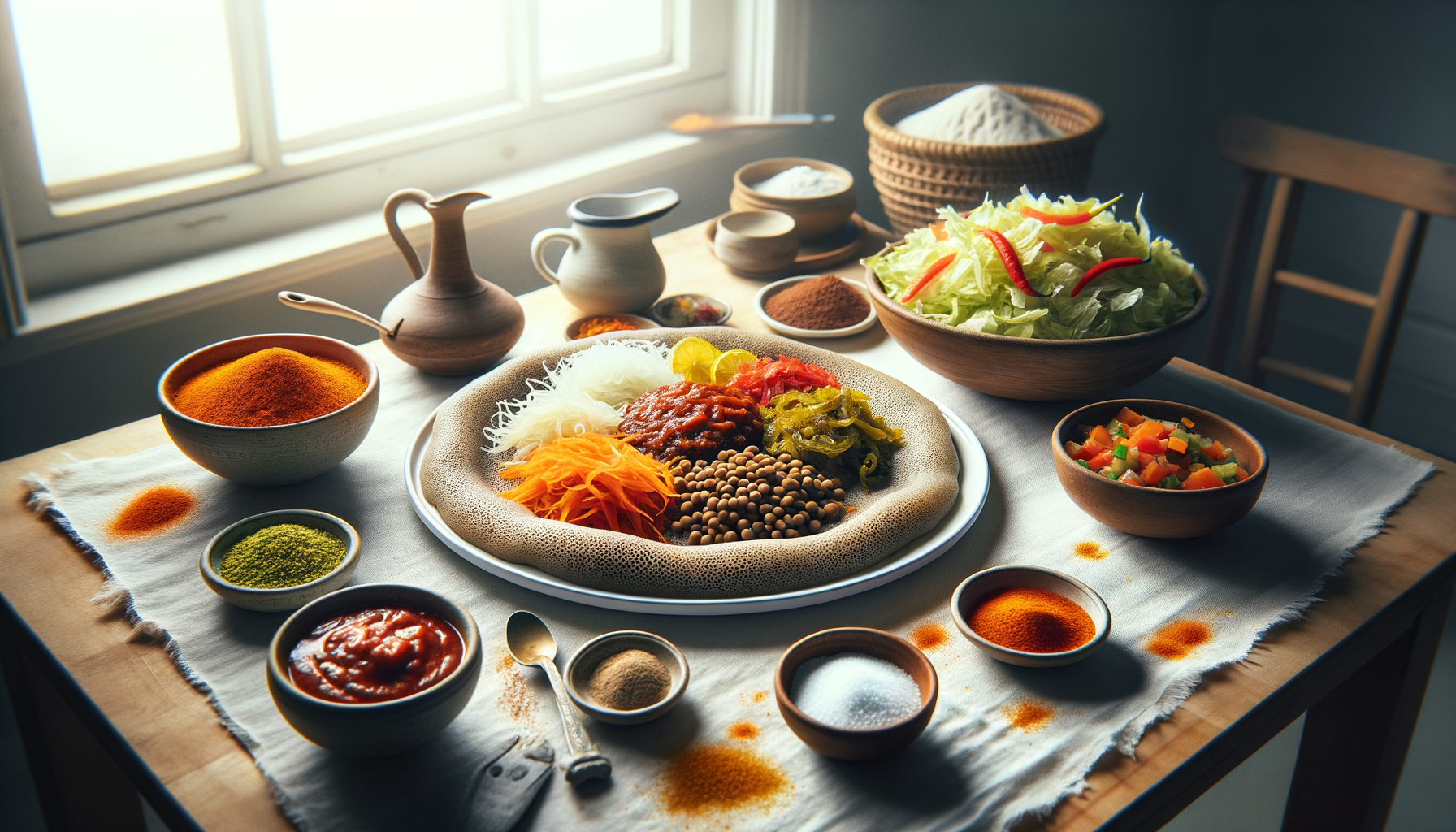 Ethiopian Feast: Injera with Misir Wot and Tangy Cabbage-Carrot Salad