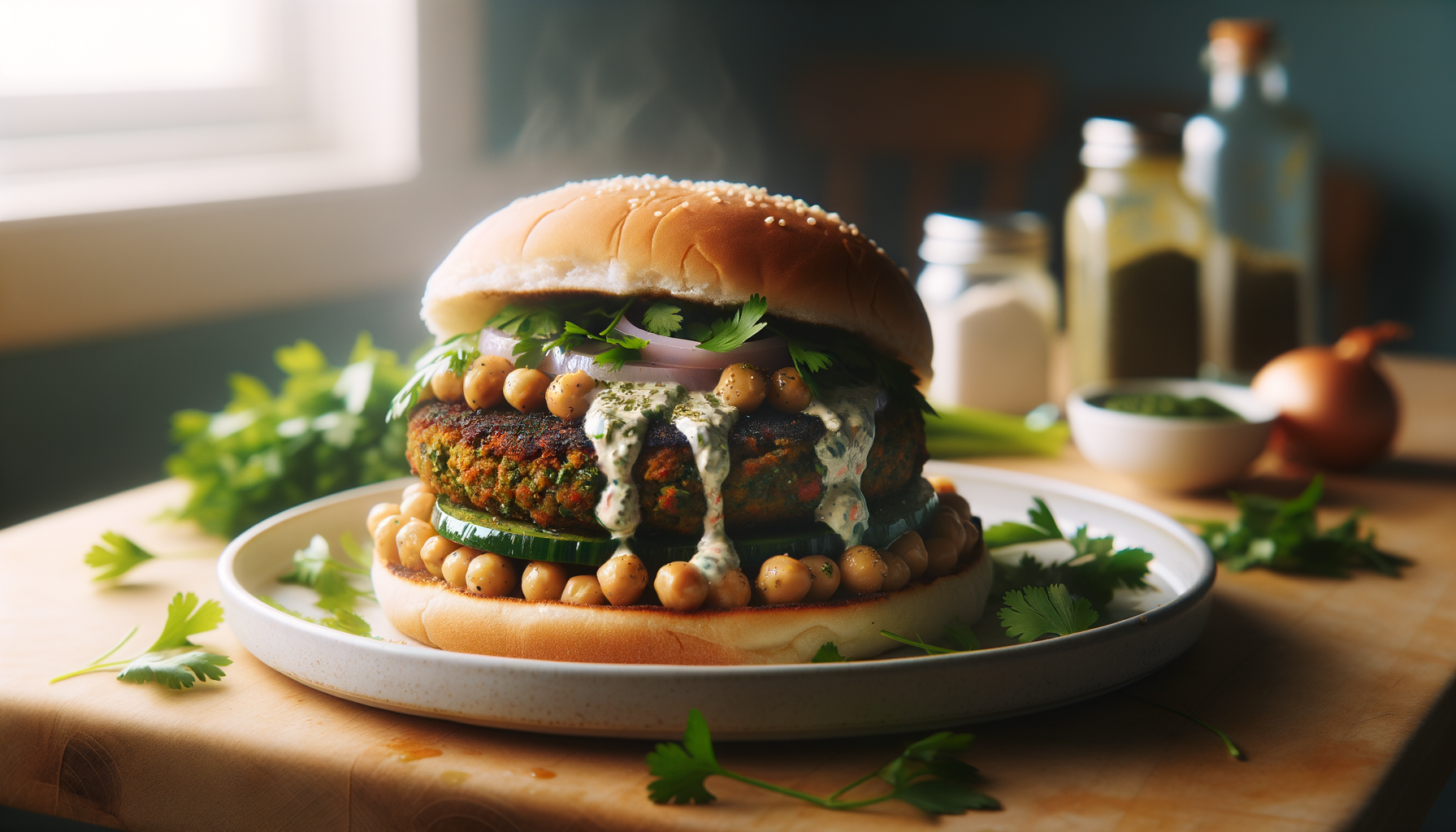 Middle-Eastern Falafel Burger with Za'atar Aioli