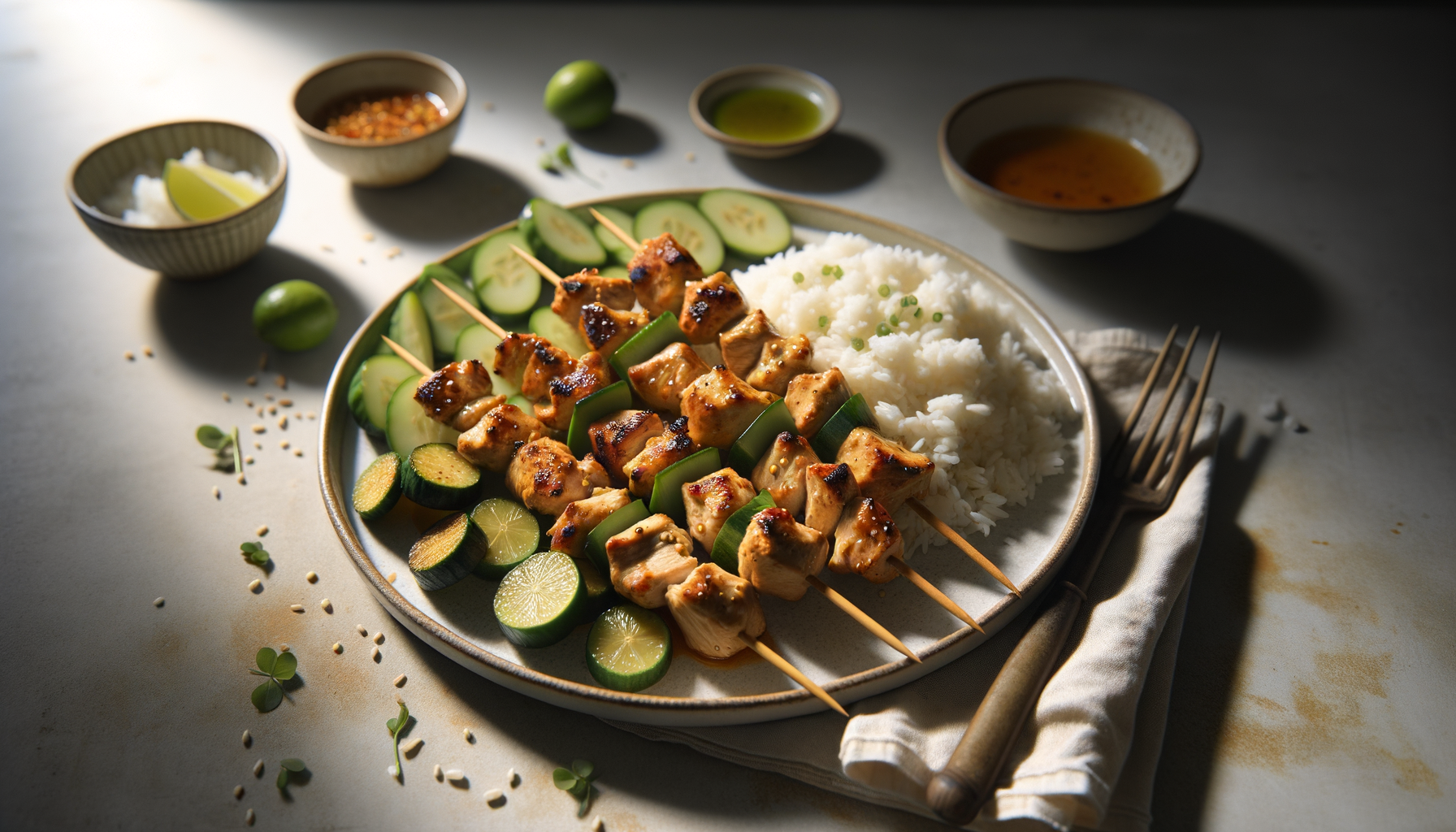 Thai Peanut Chicken Skewers with Jasmine Rice
